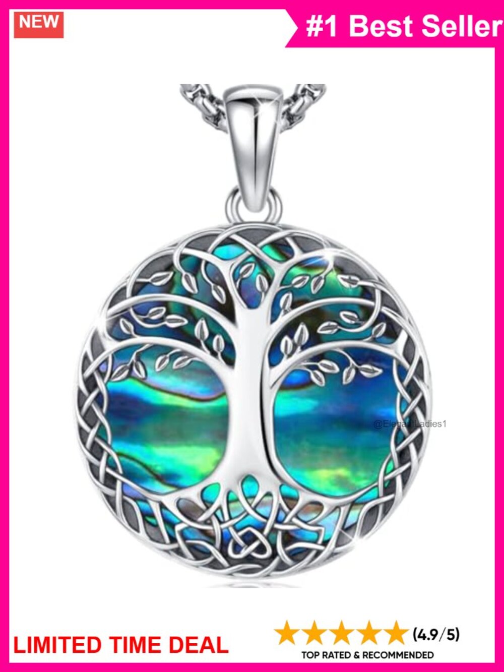 Tree of Life Necklace 925 Sterling Silver Abalone Shell Pendant Celtic Knot